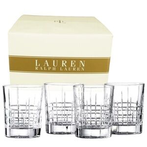 Lauren Ralph Lauren COCKTAIL PARTY Double Old Fashioned Whiskey Crystal 4 Pc NIB